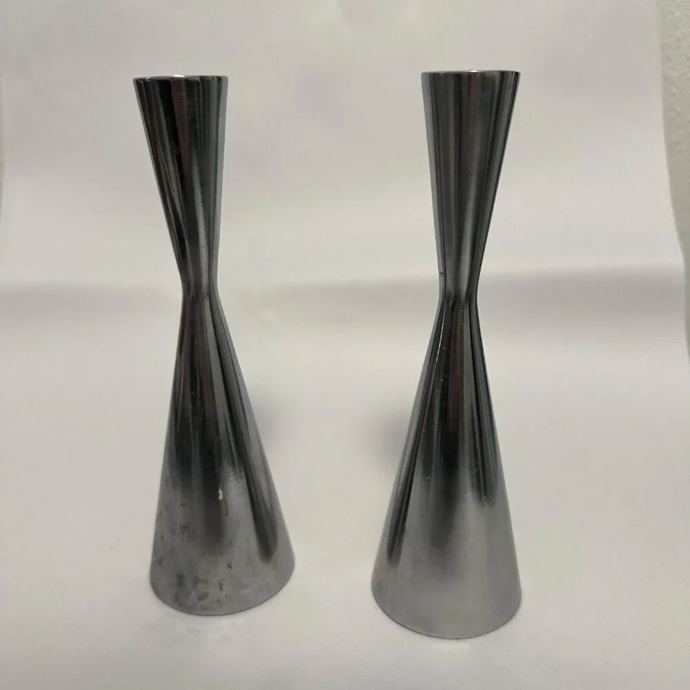 Ikea Tapered Metal Candle Holders Set of 2 Silver Tone MCM Scandi Style 8